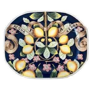 Majolica Acqua Fa Cedra Raised Relief Lemon Flower Leaves Large Platter